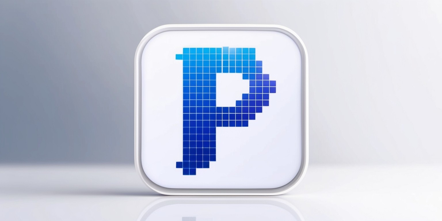 A modern, sleek, and minimalist digital illustration of the Pixelmator Pro app icon, featuring a stylized letter 